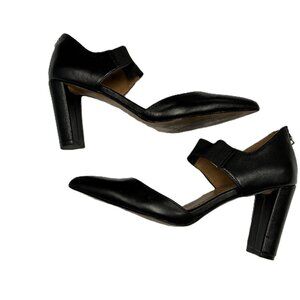 Adrienne Vittadini Black Leather Heels - Size 6.5M - 3" Block Heel with Zipper